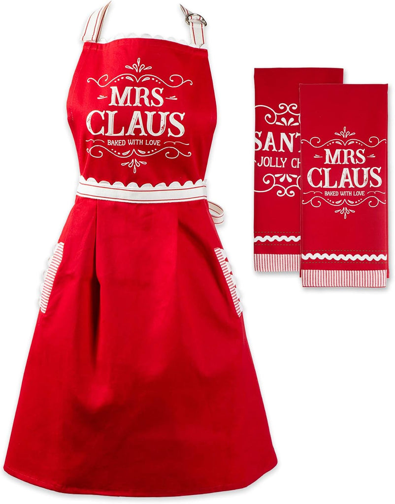 Christmas Kitchen Décor, Holiday Cooking & Baking Accessories Machine Washable Cotton, Apron/Dishtowel Set, Mrs.