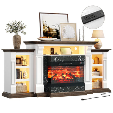 LED Electric Fireplace TV Stand with Outlet, 72'' Fireplace Mantel for TVs up to 80'', Modern Entertainment Center
