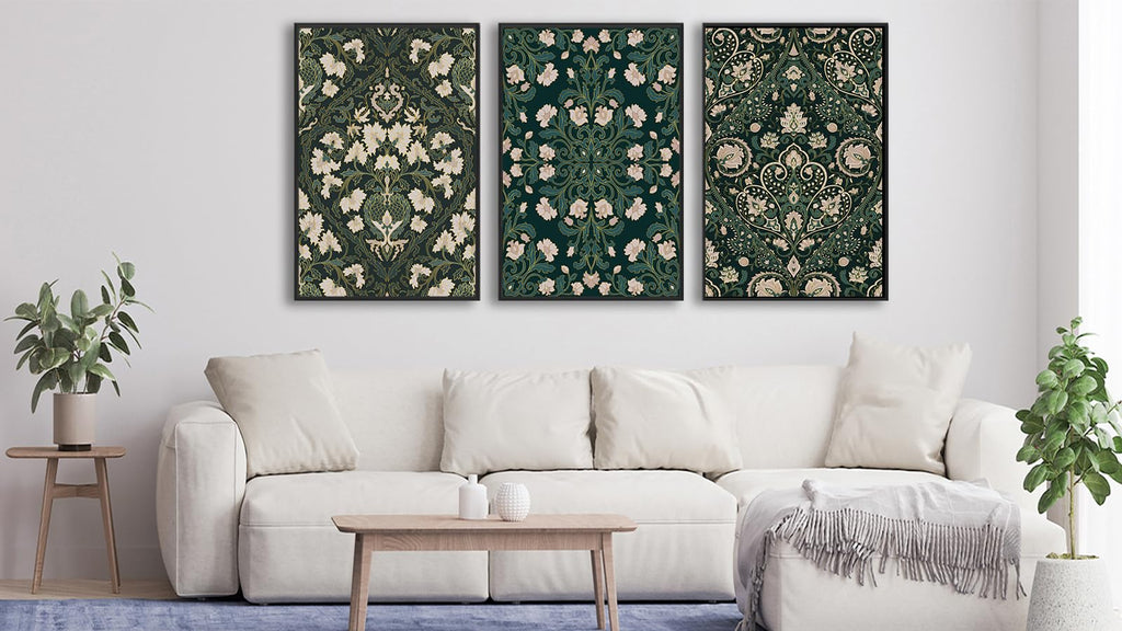 Large Framed Canvas Wall Art, William Morris Dark Green Floral, 20"x28"x3