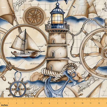 Nautical Sailboat Fabric By The Yard, Lighthouse Upholstery