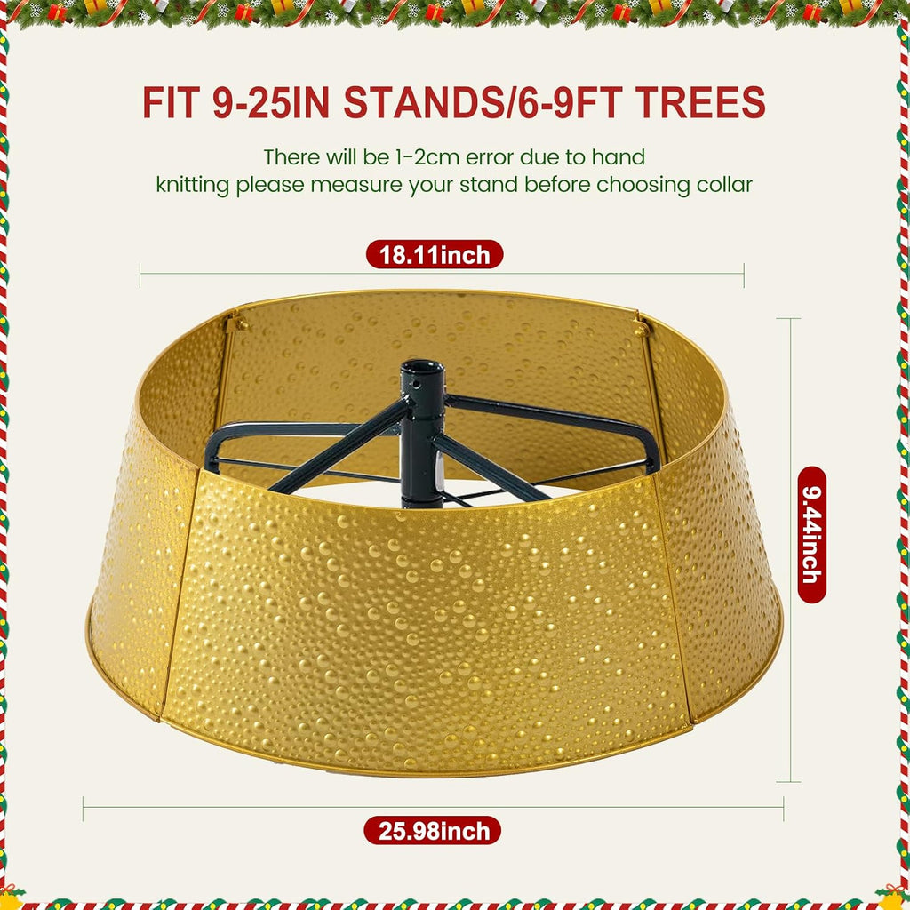 26inch Metal Christmas Tree Collar, 4-Panel Base Cover for 7.5ft Artificial Trees, Rustproof & Easy Assembly, Sturdy
