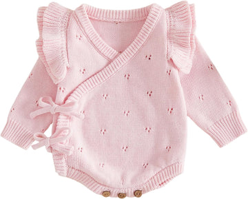 Newborn Baby Girl Sweater Ruffle Knit Romper Wrap Bodysuit