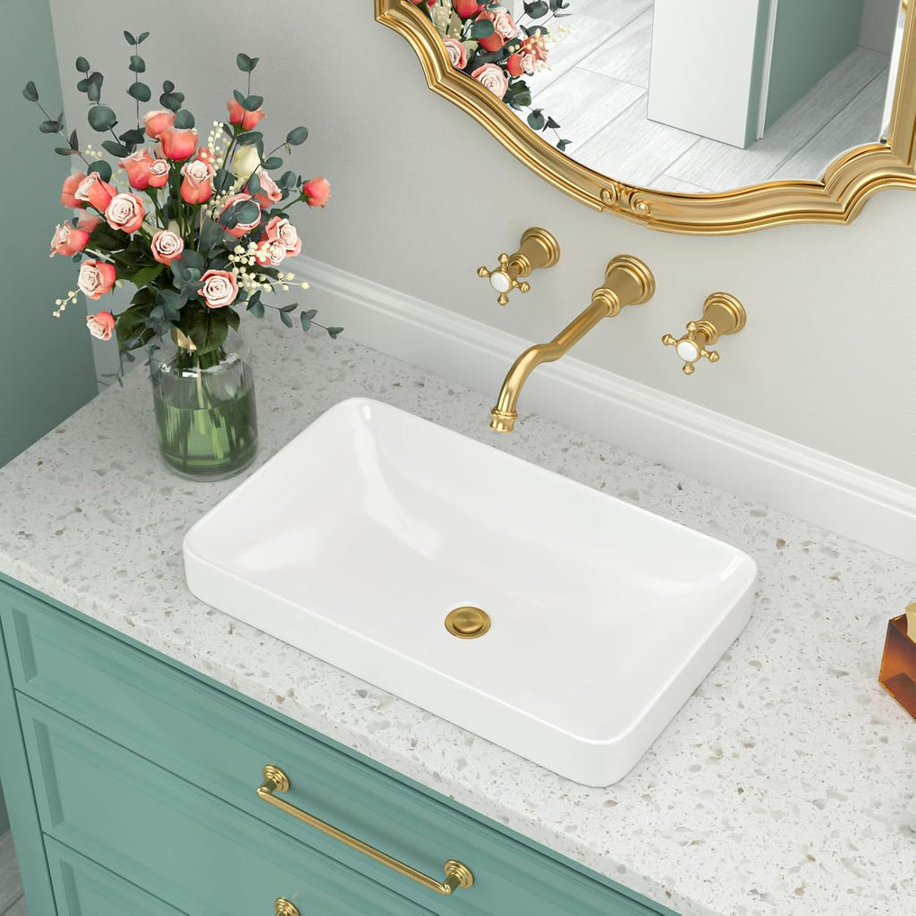 Vessel Sink Bathroom Semi Recessed Sinks 19x12 Rectanglar White Ceramic Modern Vessel Sinks Bath Wash Sink Bowl Vanity Sink Above Counter Basin A131-B0DL5BNDDC