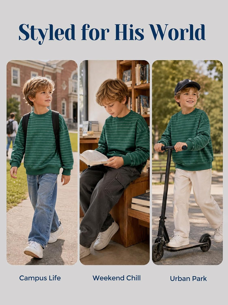 Boys Striped Crewneck Sweatshirt Kids Casual Pullover Top
