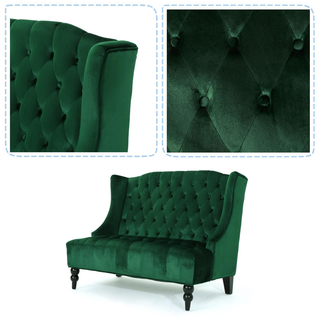 Modern Tufted Velvet Wingback Loveseat, Tufted Velvet 2 Seat Couch Sofas with High Back Thick Padded Cushioned Seats