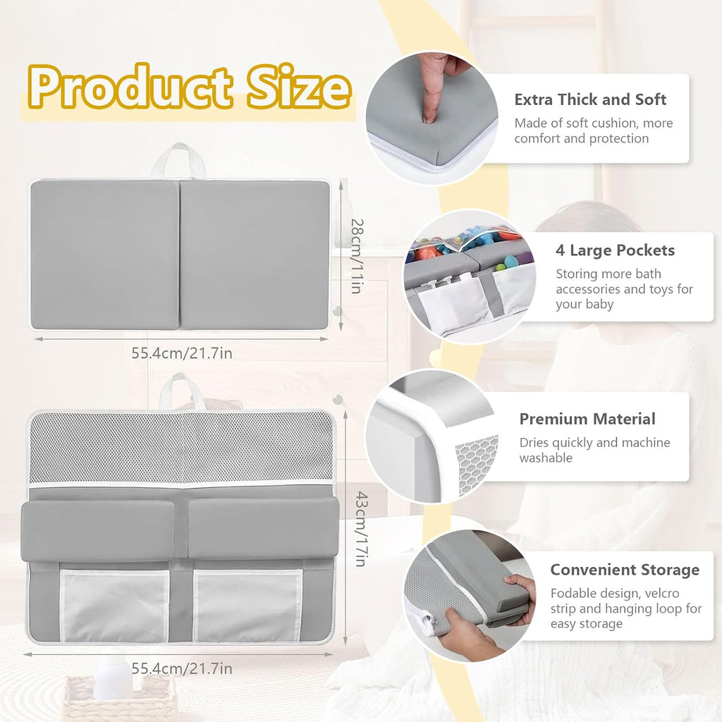 Bath Kneeler and Elbow Rest Pad Set - 22'' Extra Long Quick Dry Kneeling Pad for Bathing Baby with Knee & Arm