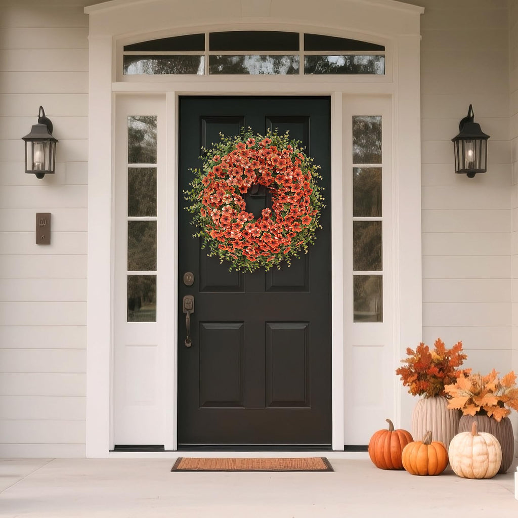 26" Large Artificial Silk Flower Eucalyptus Wreath for Outdoor(Fall Orange)
