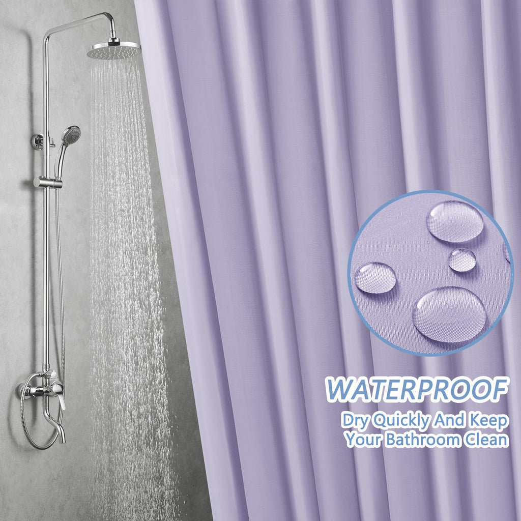 Extra Wide 108x72 Shower Curtain Liner Purple Fabric, Commercial Polyester Liner, Triple Waterproof Coating, Industrial