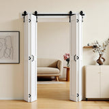 Bifold Barn Door, 48" x 84", MDF Bi-Fold Sliding Closet Doors, Header Board and Hardware Kit Include
