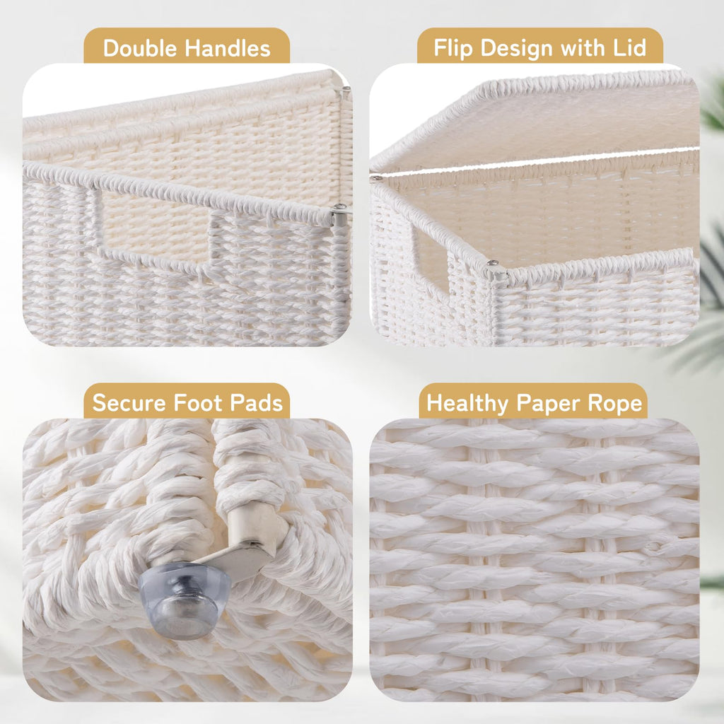 Laundry Hamper with Lid, 90L(23.8 Gal) Large Wicker Laundry Basket, Handwoven Paper Rope Clothes Hamper with