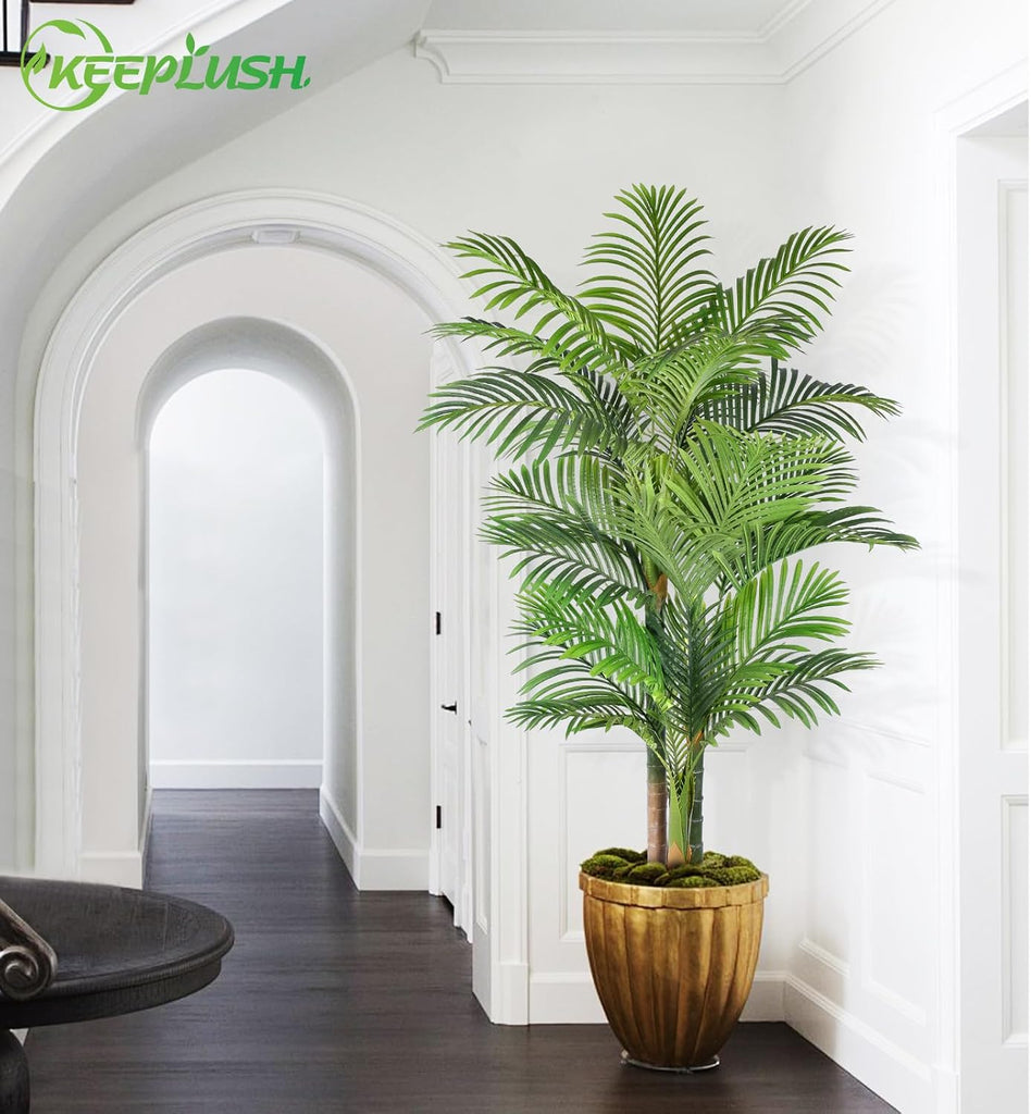 6ft Tall Triple Golden Cane Palm Artificial Tree Large Tropical Palm Tree UV Resistant Fake Plant in Pot Outdoor Big