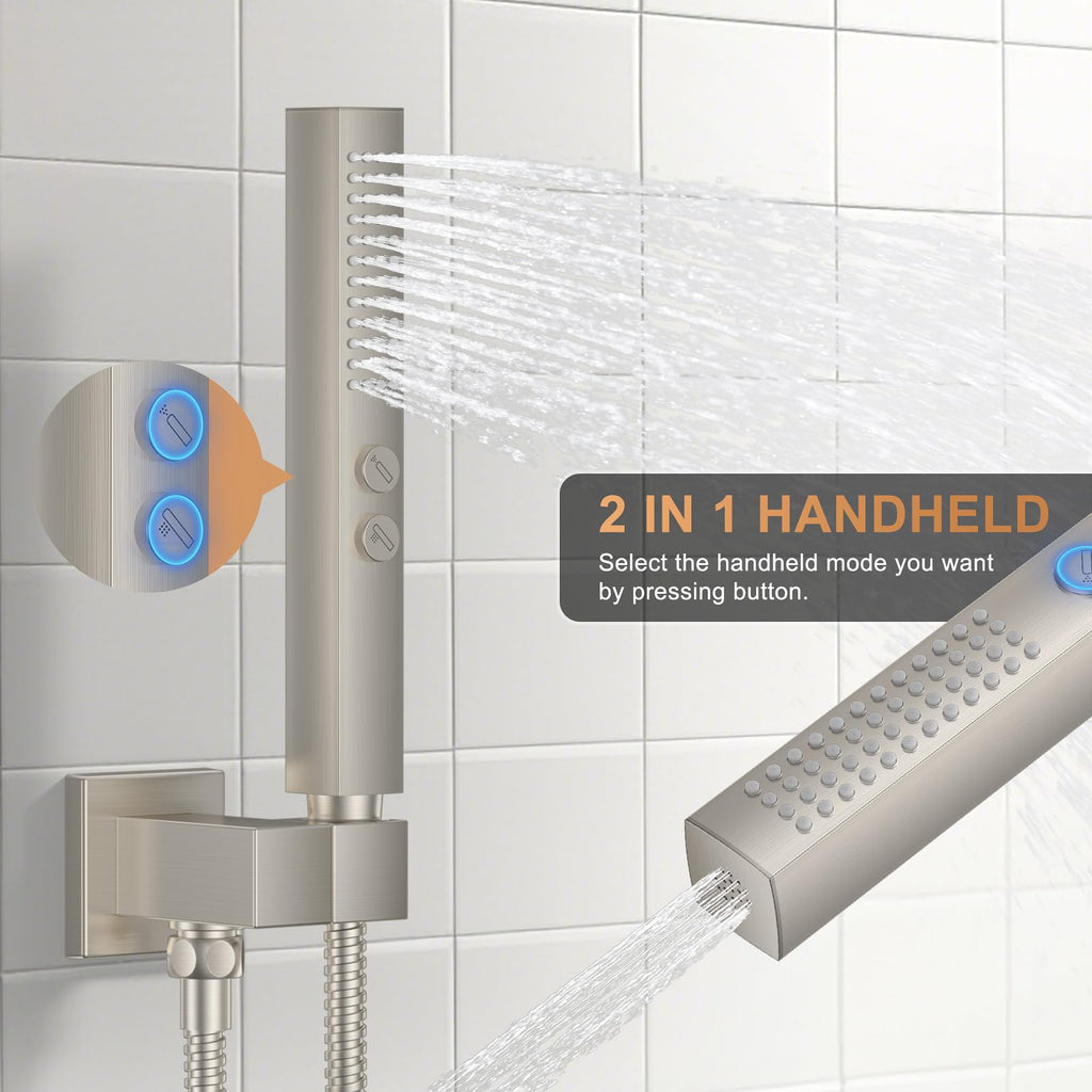 Rain Shower System Brushed Nickel Shower Faucet Set Ceiling Mount