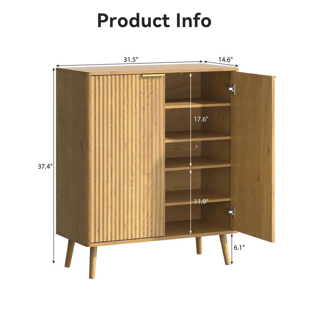 5-Tier Shoe Storage Cabinet with Adjustable Shelves, Light Oak