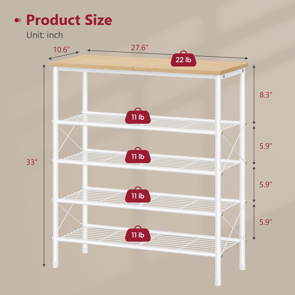 5 Tier Shoe Rack Organizer for 16-20 Pairs of Shoes, White & Log