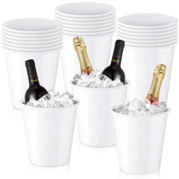 24 Pcs Plastic Ice Buckets for Parties 3 Liters Wine Bucket, White