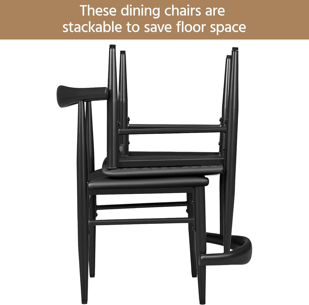 Dining Chairs Set of 2 Mid Century Modern Leather Dining Room Chairs with Armless Backrest & Metal Legs for Kitchen