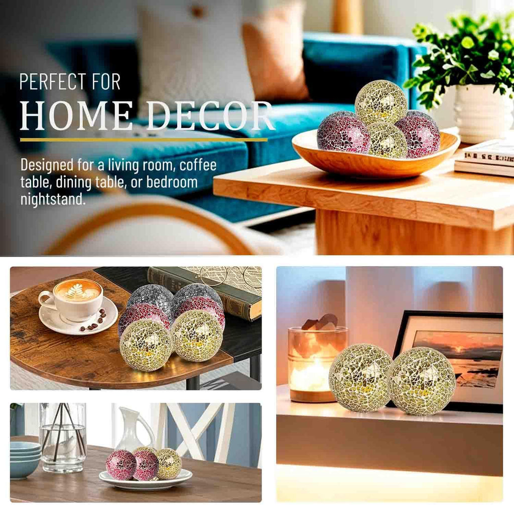 3 in Decorative Orbs Glass Balls,Mosaic Sphere globe for Whole Housewares,Wedding/Birthday,Bowls,Vases - Set of 6