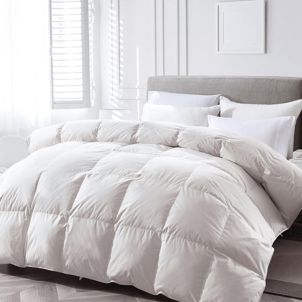 Fluffy Down Feather Fibers Comforter King, Organic Cotton Cover Down Feather Fibers Duvet Insert for