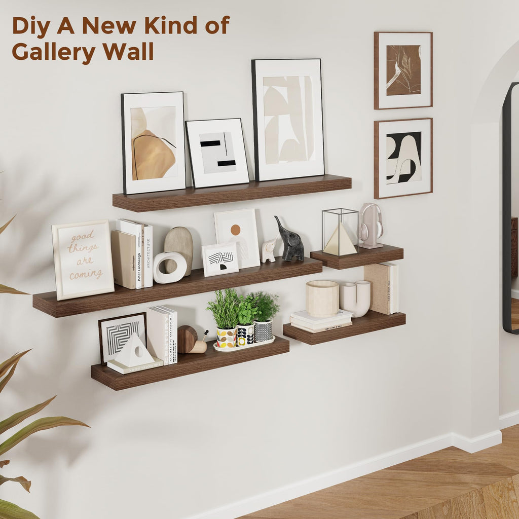 55 Inch Floating Shelves for Wall 8 Inch Deep Walnut Shelves Set of 2, Wall Mounted Rustic Wood Long Floating