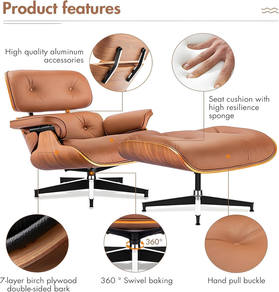 Modern Chaise Lounge Chair and Ottoman — Leather