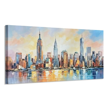 York City Skyline Canvas Wall, 40 x 20 Inch, Hand-Textured Print