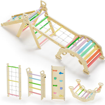 In-1Pikler Triangle Set, Toddler Climbing Toys Indoor, Rainbow