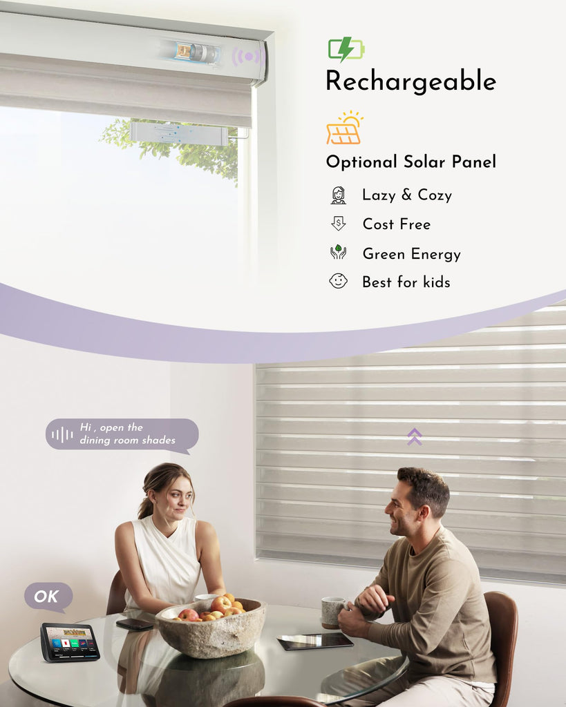Motorized Textured Shangrila Shades Compatible with Alexa Google Remote Control Rechargeable Smart Light Filtering