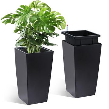 16" Tall Planters Set of 2, Outdoor&Indoor Planter Pots, Black
