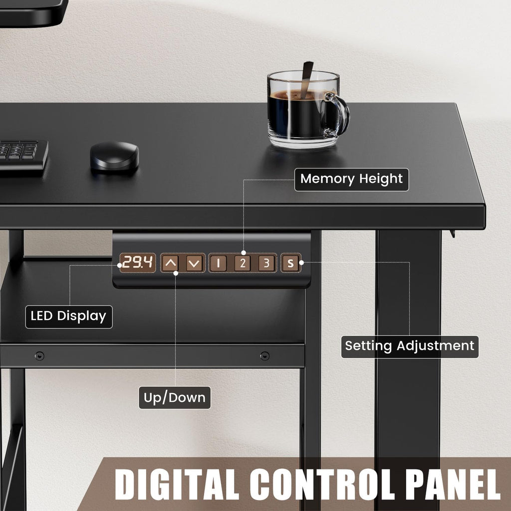 Electric L Shaped Standing Desk Adjustable Height, 67" x 47" Corner Computer Desk with Host Shelf, Gaming Desk with