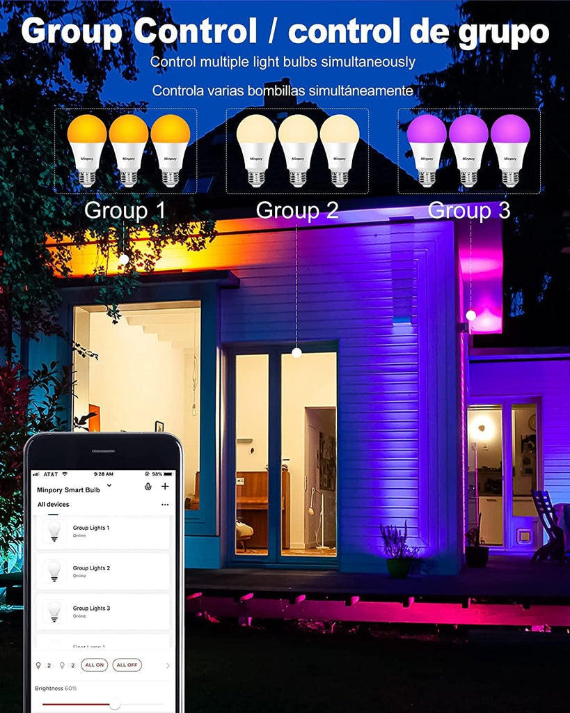 Smart Light Bulbs, Color Changing LED Bulbs for Alexa and Google Assistant, 2.4GHz WiFi and Bluetooth with Music