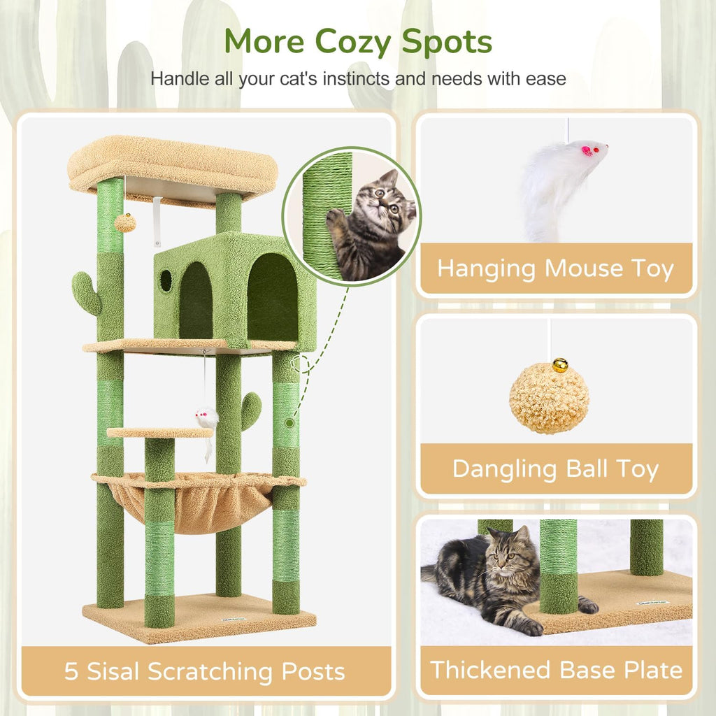Cactus Cat Tree Tower with Scratching Post for Indoor Cats