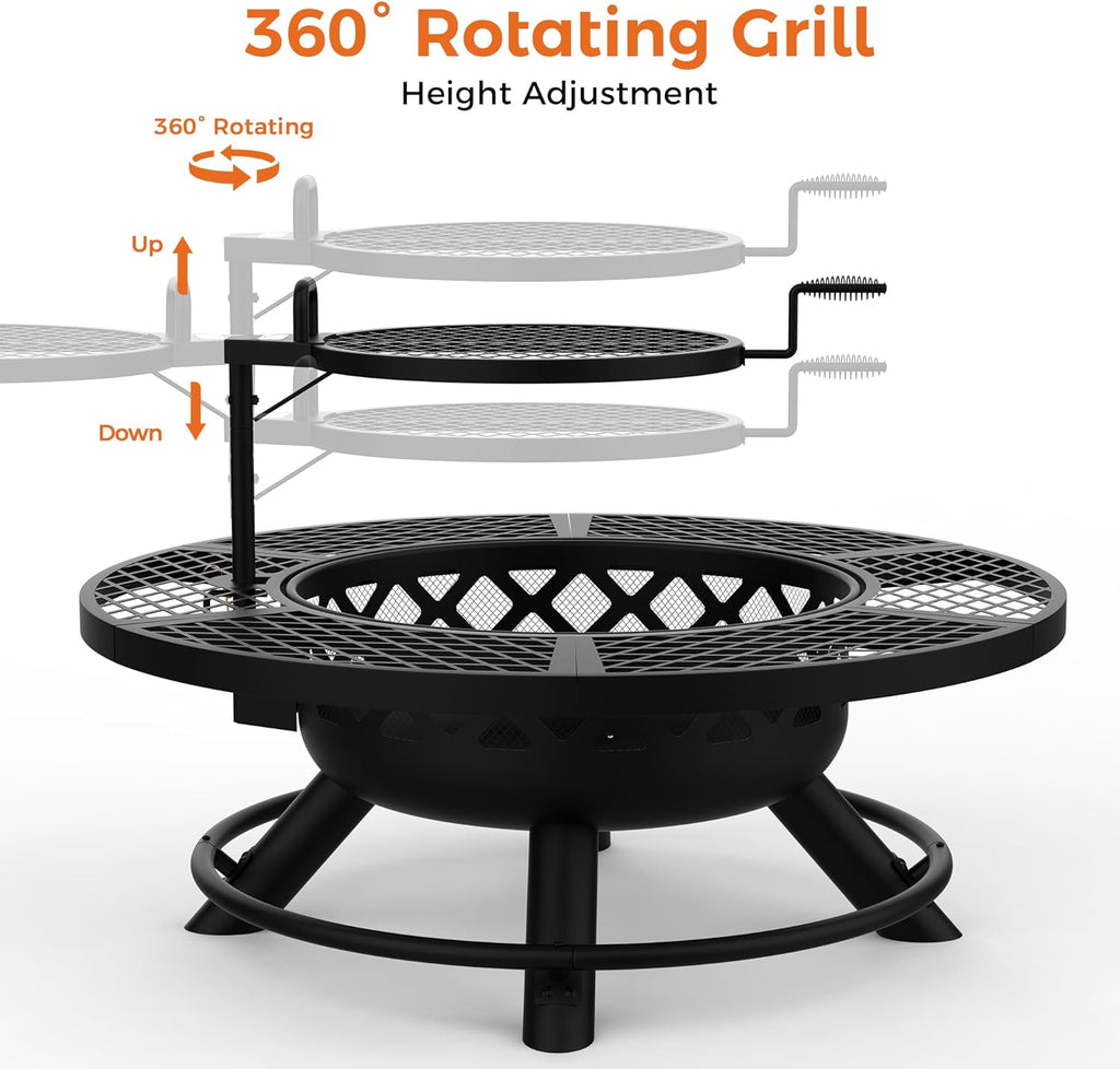 Fire Pit with Poker, 40 inch Outdoor Fire Pit Patio, Wood Burning Firepits for Outside with Grill