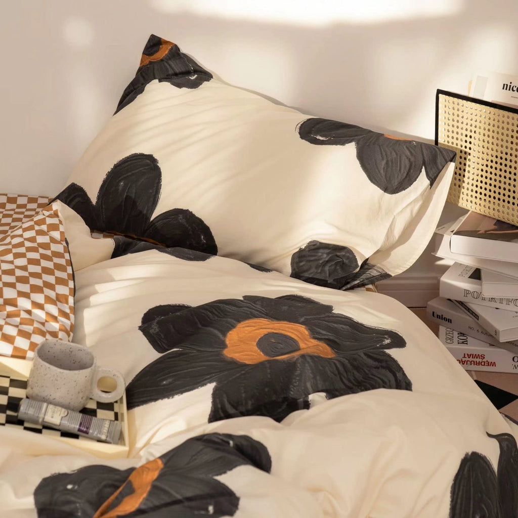 Black Sunflower Comforter Set Queen Beige Black Floral Bedding Comforter Set Big Flower Botanical Quilts Boho