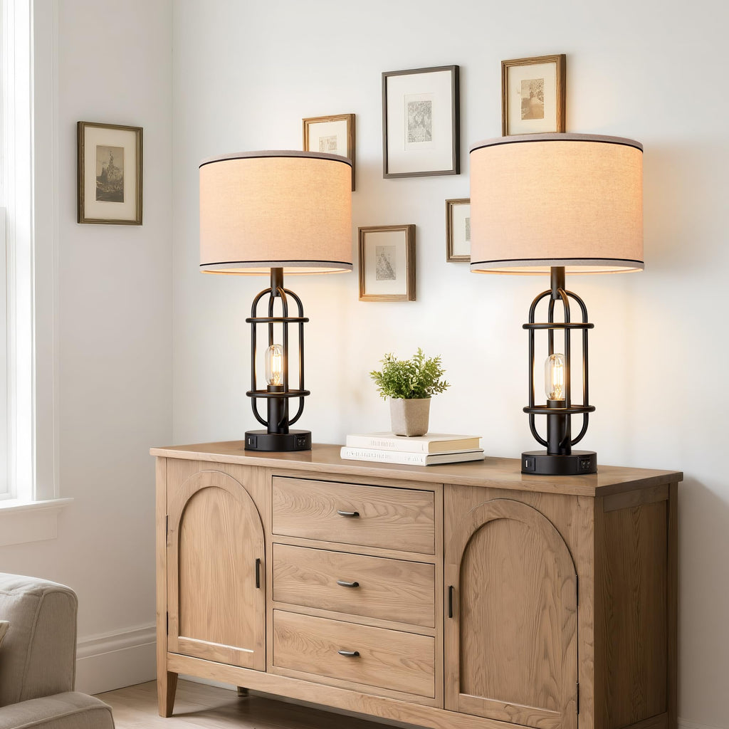 22.3" Farmhouse Table Lamps Set of 2, Black