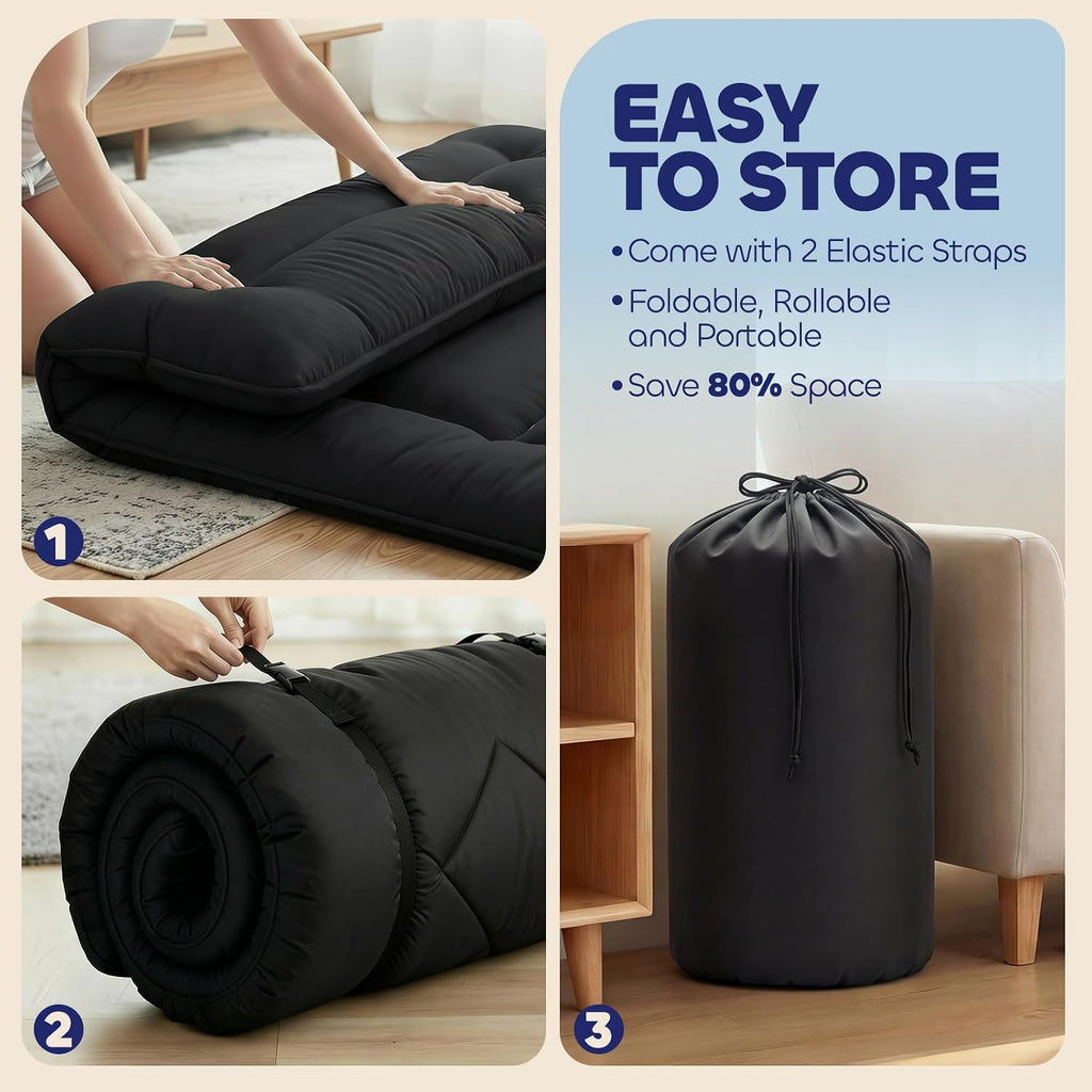 4" Thick Japanese Floor Mattress - Space Saving Foldable Floor Mattress for Guests, Dorms & Kids Rooms, Portable