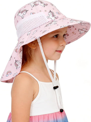Kids Sun Hat UPF 50+ with Wide Brim Neck Flap for Boys Girls Toddler