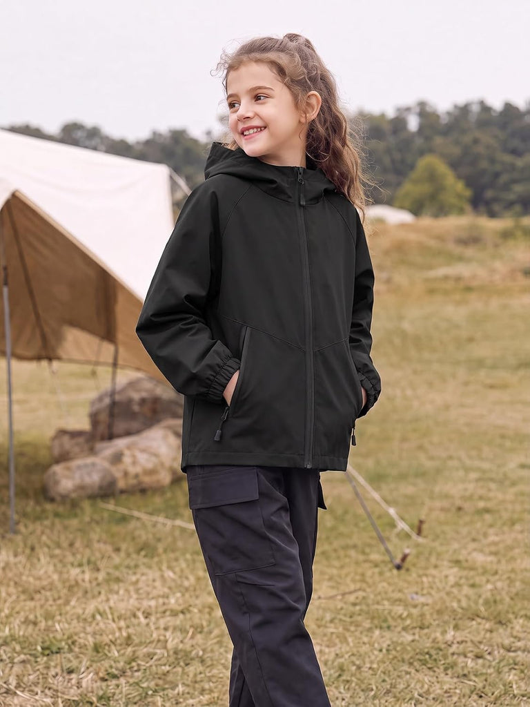 Girls Rain Jacket Lightweight Zip Up Windbreaker Hooded Coat