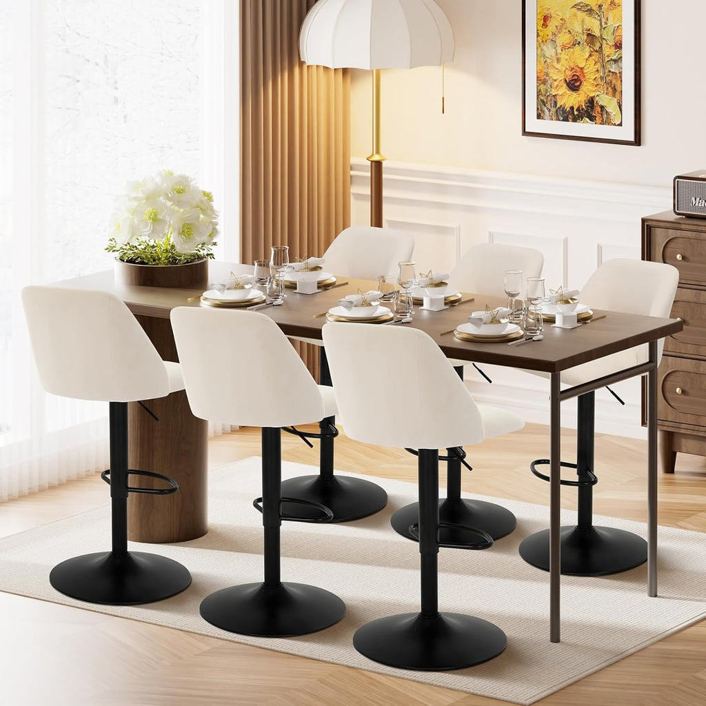 Bar Stools Set of 3, Modern Swivel Bar Chairs, Adjustable Upholstered Barstools Counter Height with Full Backrest