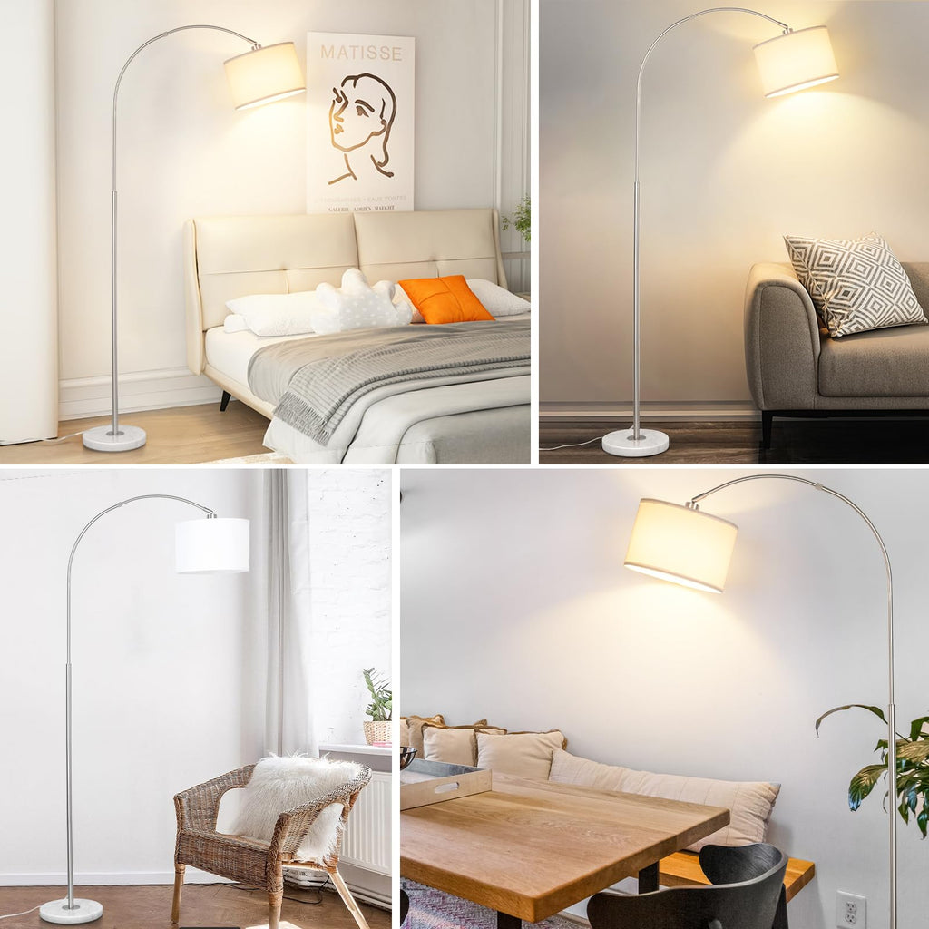 Dimmable Arc Floor Lamp, Remote & Foot Switch, Adjustable Shade