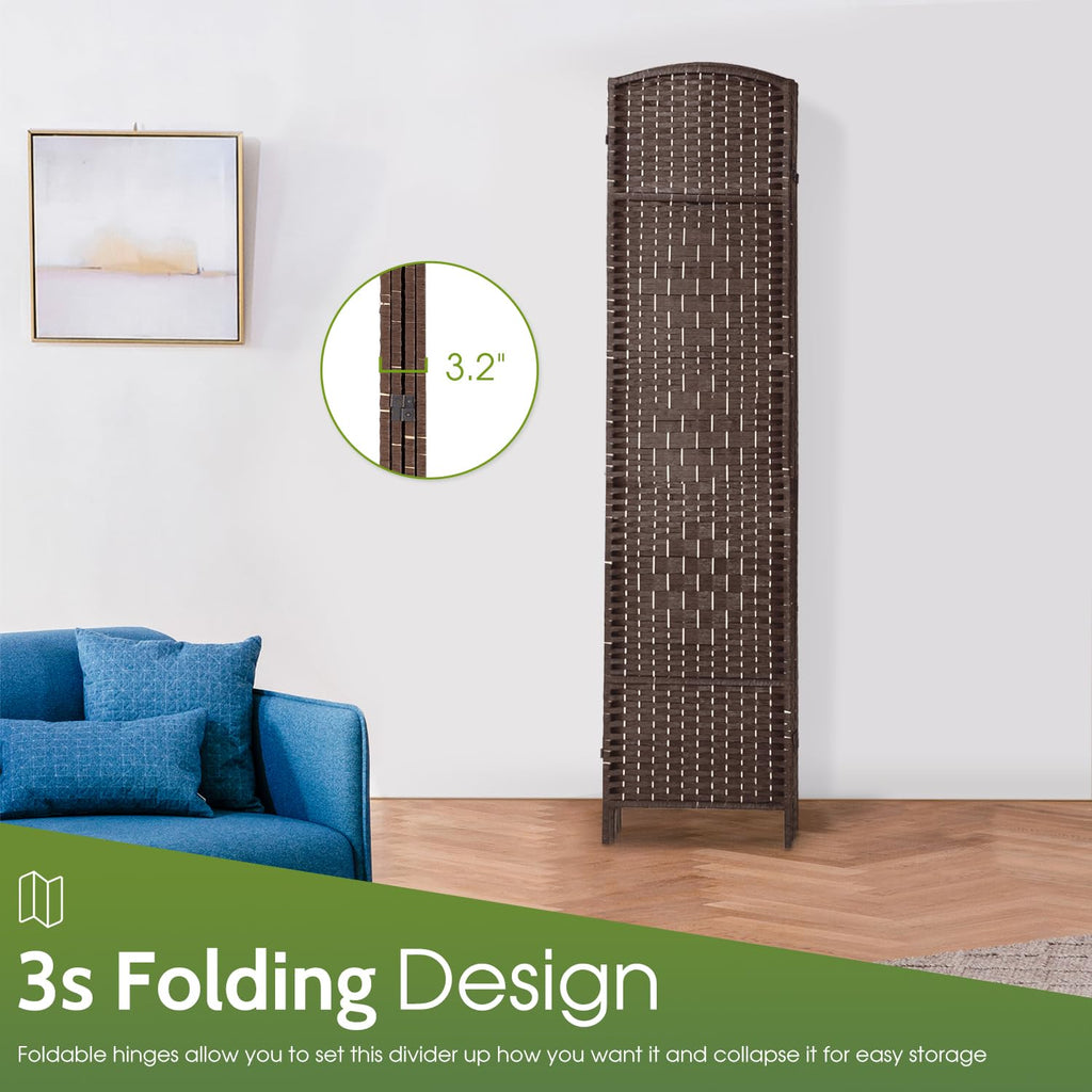 4-Panel Folding Room Divider | 6ft, Brown | Hand Woven Mesh
