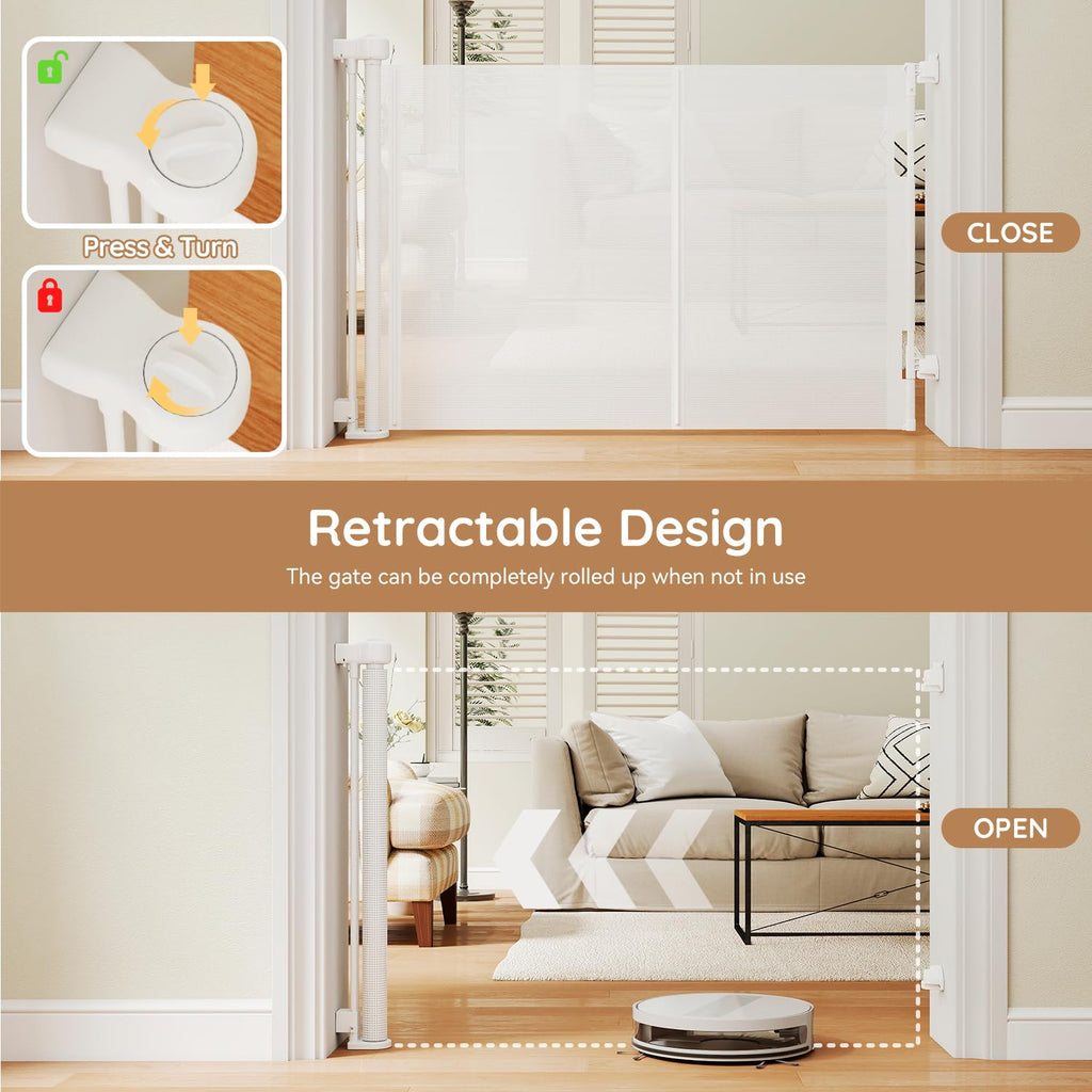 71 inch One-Hand Operation Retractable Baby Gates 34 inch Tall