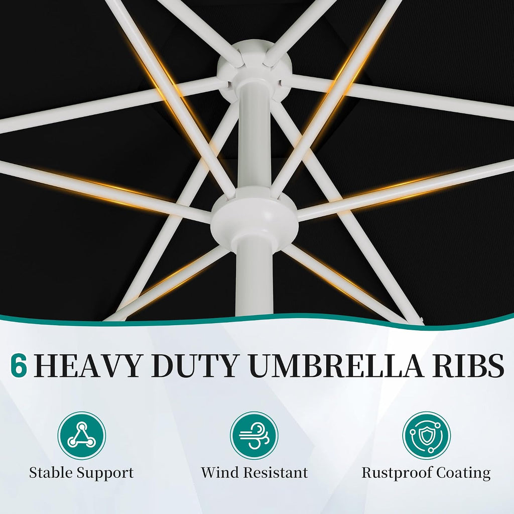 Patio Umbrella with Wavy Trim, UV-Fade-Resistant Canopy, Crank & Tilt - Black 9ft