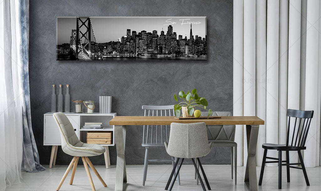 San Francisco Wall Black and White Cityscape, 13.8"X47.3"