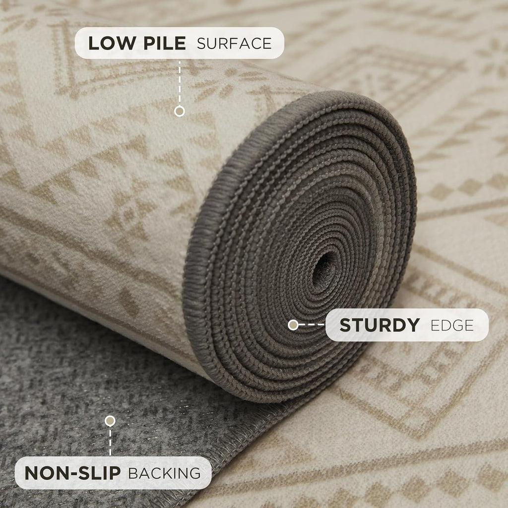 Moroccan 8x10 Washable Area Rugs, Beige Cream Brown