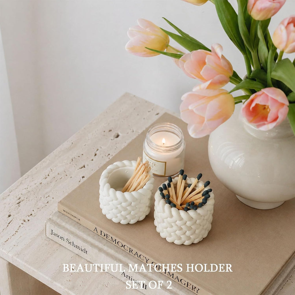 Concrete Match Holder with Striker-Elegant Decorative Match in Jar-for Cute/Fancy/Mini Candle - Set of 2