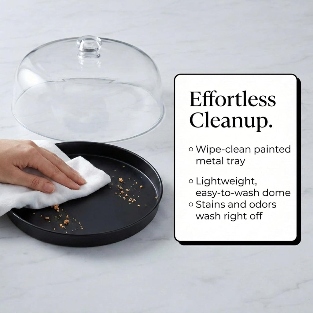 Cake Stand, Cake Plate Server with Dome, Metal Serving Tray and Shaterproof Acrylic Lid