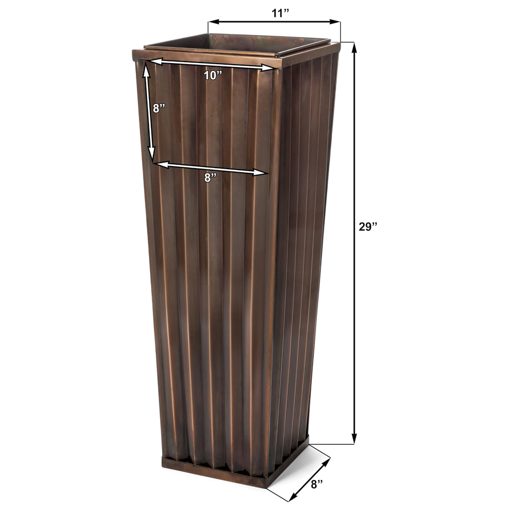 Ribbed Planters Set of 2, 29 and 36 In, Stainless, Antique Copper