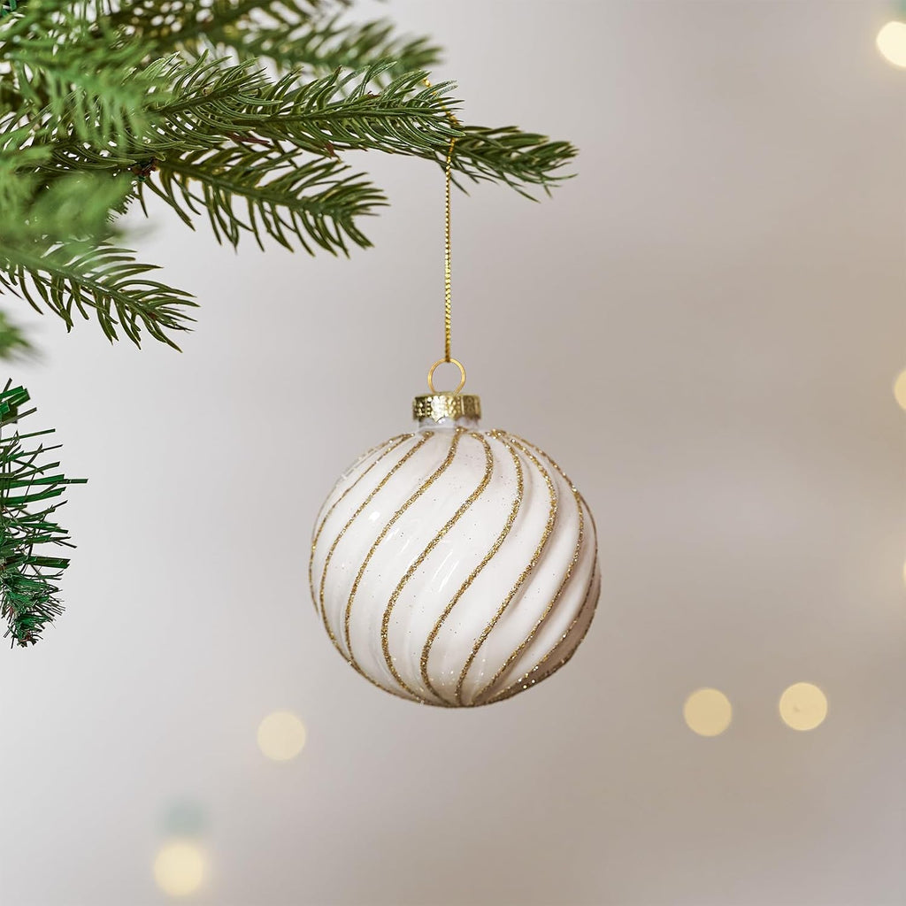 Christmas Ball Ornaments Set of 12, 3.14" White Gold Vintage