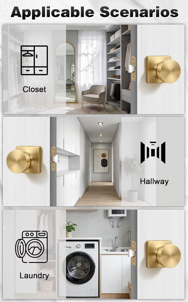 Passage Door Knobs Interior 6 Pack, Champagne Bronze Door Knob Without Lock Inside, Closet & Hallway Classic Round
