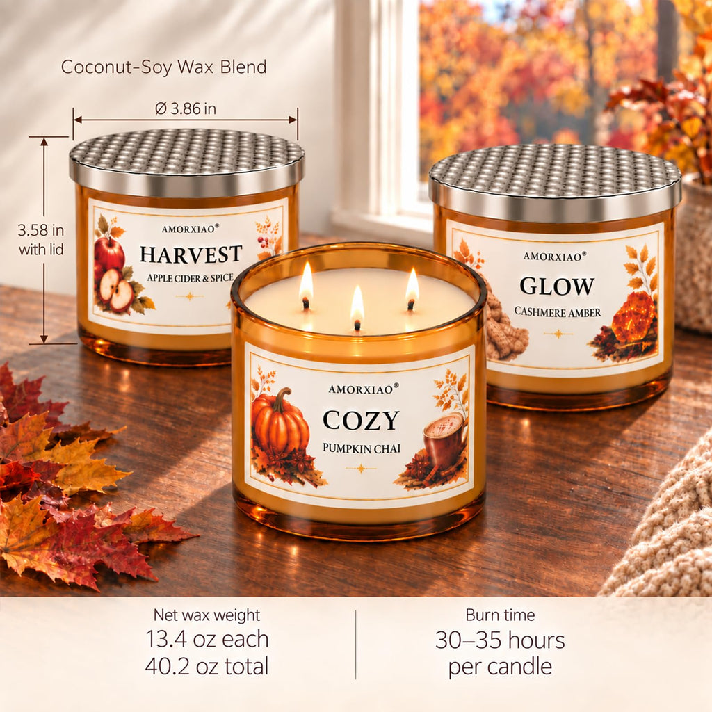 Autumn Ritual Trio, 3 Large 3-Wick Fall Scented Candles